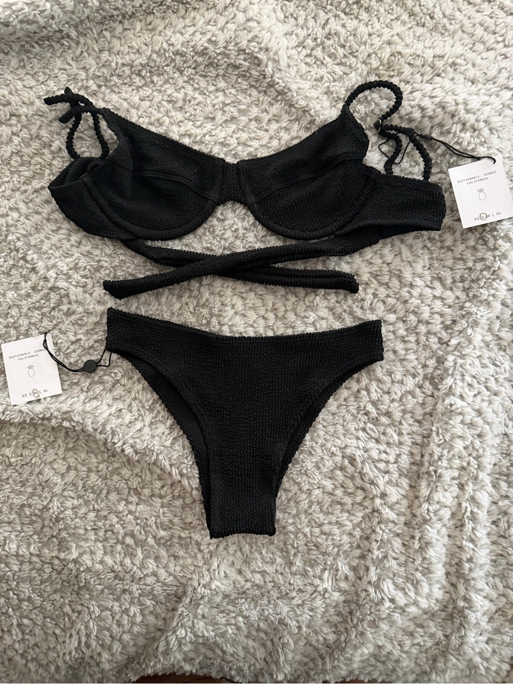 NWT Skatie Black Ribbed Bikini Set